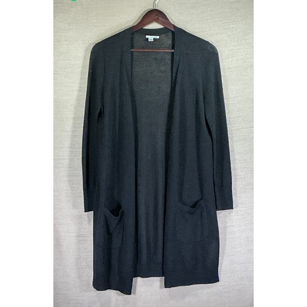 Halogen Black Women's Open Front Long Line Linen Blend Cardigan Sweater Small